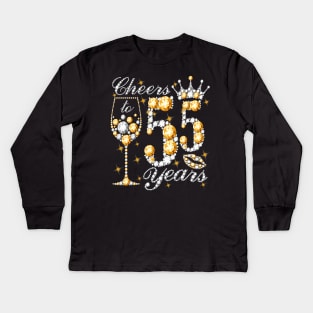 Cheers To 55 Years Old Happy 55th Birthday Queen Drink Wine Kids Long Sleeve T-Shirt